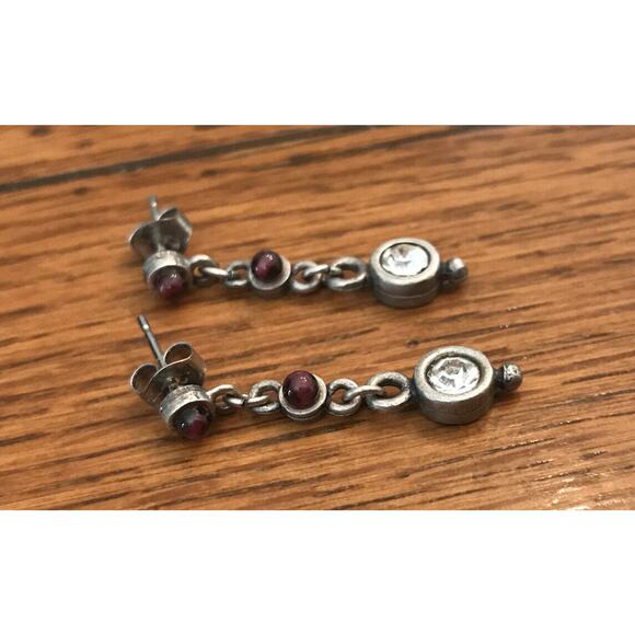 Silver-Tone Circle Link Dangle Purple and Crystal 1" Post Earrings - Picture 2 of 7